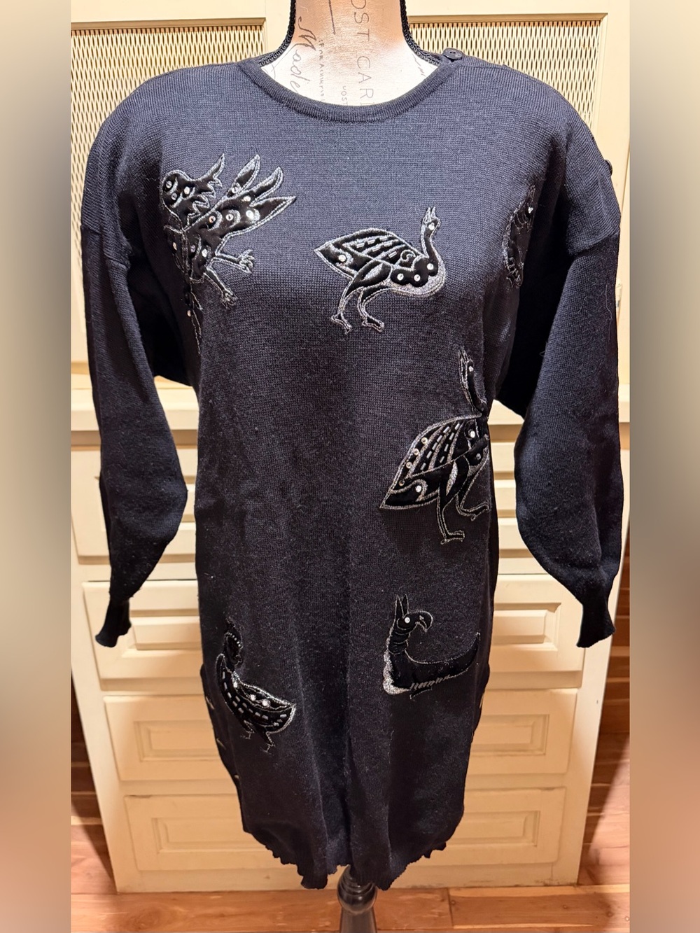 Rare Vintage 1980s Escada Margaretha Ley Velvet Bird Tunic Sweater